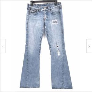True Religion Womens Joey Wide Flare 28 Destroyed